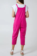 Load image into Gallery viewer, Bow Detail Plain Dungarees Fuchsia
