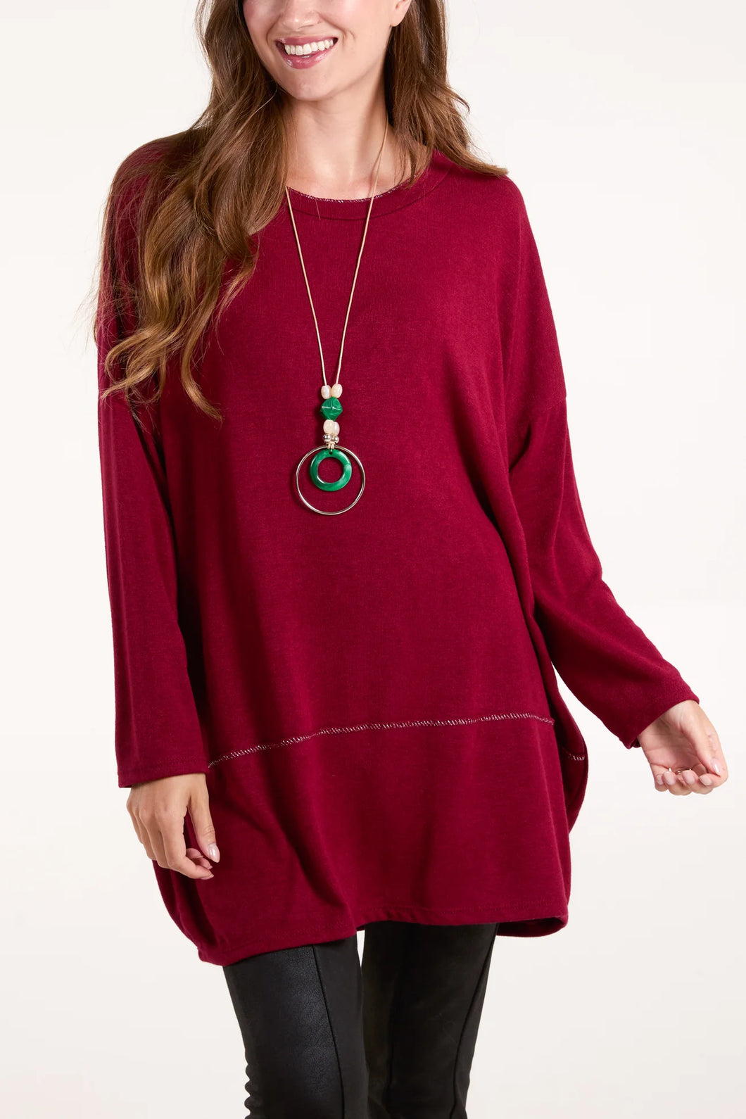 Wine Silver Stitch Soft Knit Necklace Top