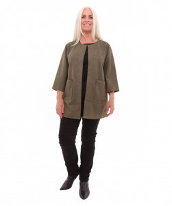 Khaki Suedette half sleeve jacket