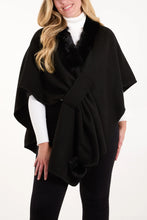 Load image into Gallery viewer, Black Fur Trim Wrap Cape
