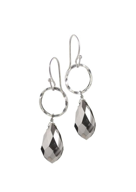 Hot Tomato Teardrop Crystal Silver/Grey Mirror Earrings