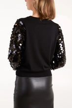 Load image into Gallery viewer, Sequin Sleeve Fine Knit Jumper Black
