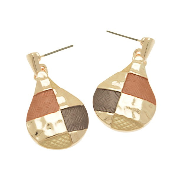 Miss Milly Orange Patchwork Teardrop Earrings