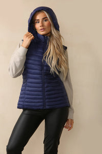 Navy Puffa Detachable Hooded Waist Coat