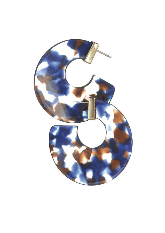 Hot Tomato Blue Tribal Stlye Acrylic Circle Earrings