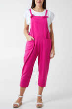 Load image into Gallery viewer, Bow Detail Plain Dungarees Fuchsia
