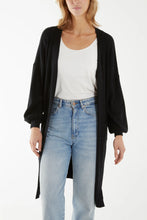 Load image into Gallery viewer, Two Pocket Longline Fine Knit Cardigan Black
