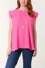 Load image into Gallery viewer, Necklace Frill Sleeve Top Hot Pink
