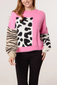 Pink Multi Animal Design Knit Jumper