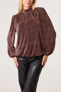 Bronze Diamante Shoulder Pad Puffball Top