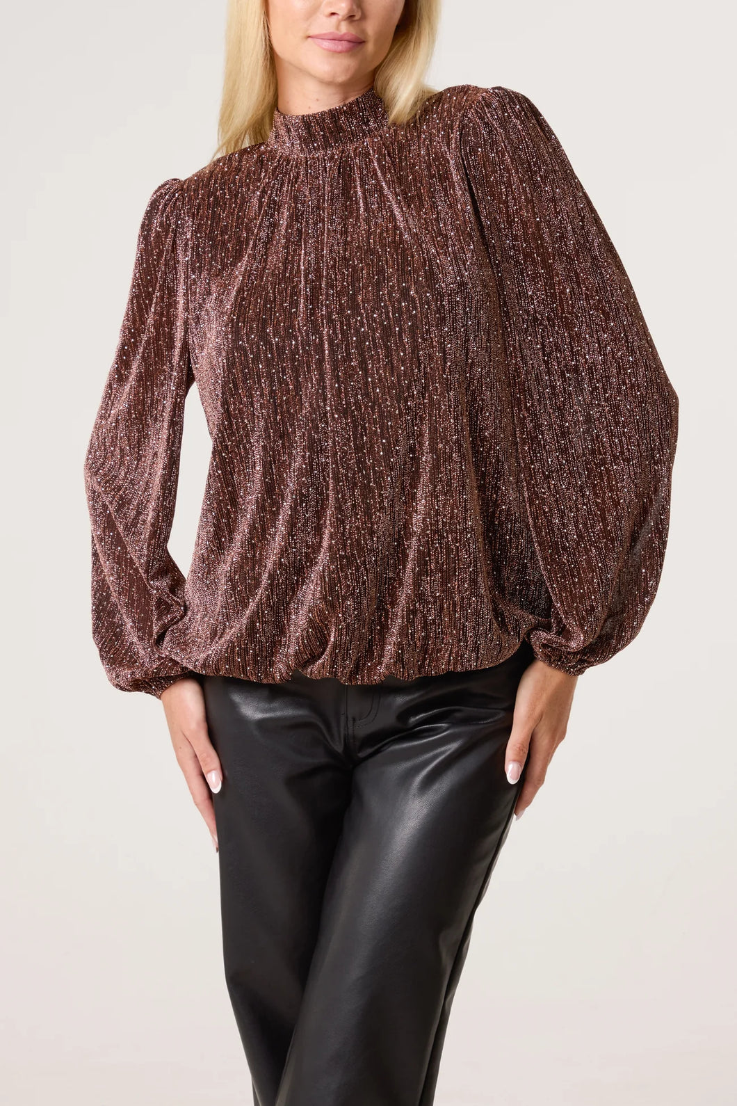 Bronze Diamante Shoulder Pad Puffball Top