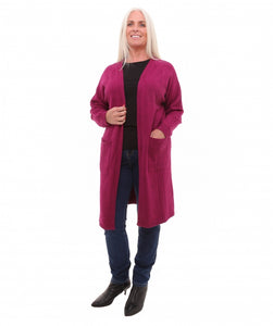 Magenta Cashmere Like Longline Cable Cardigan