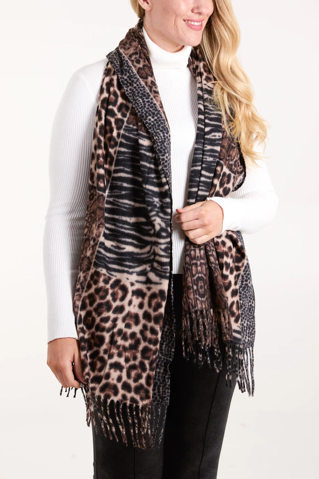 Light Brown Multi Animal Print Scarf