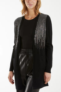 Embellishment Open Front Cardigan Black