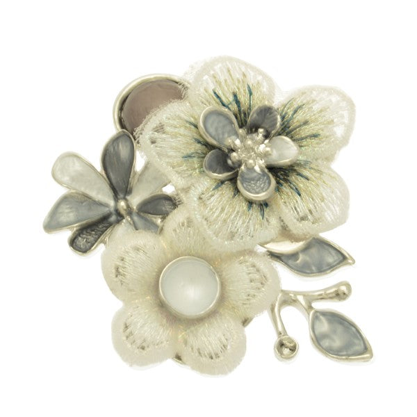 Miss Milly Grey and White Flower Magnetic Brooch