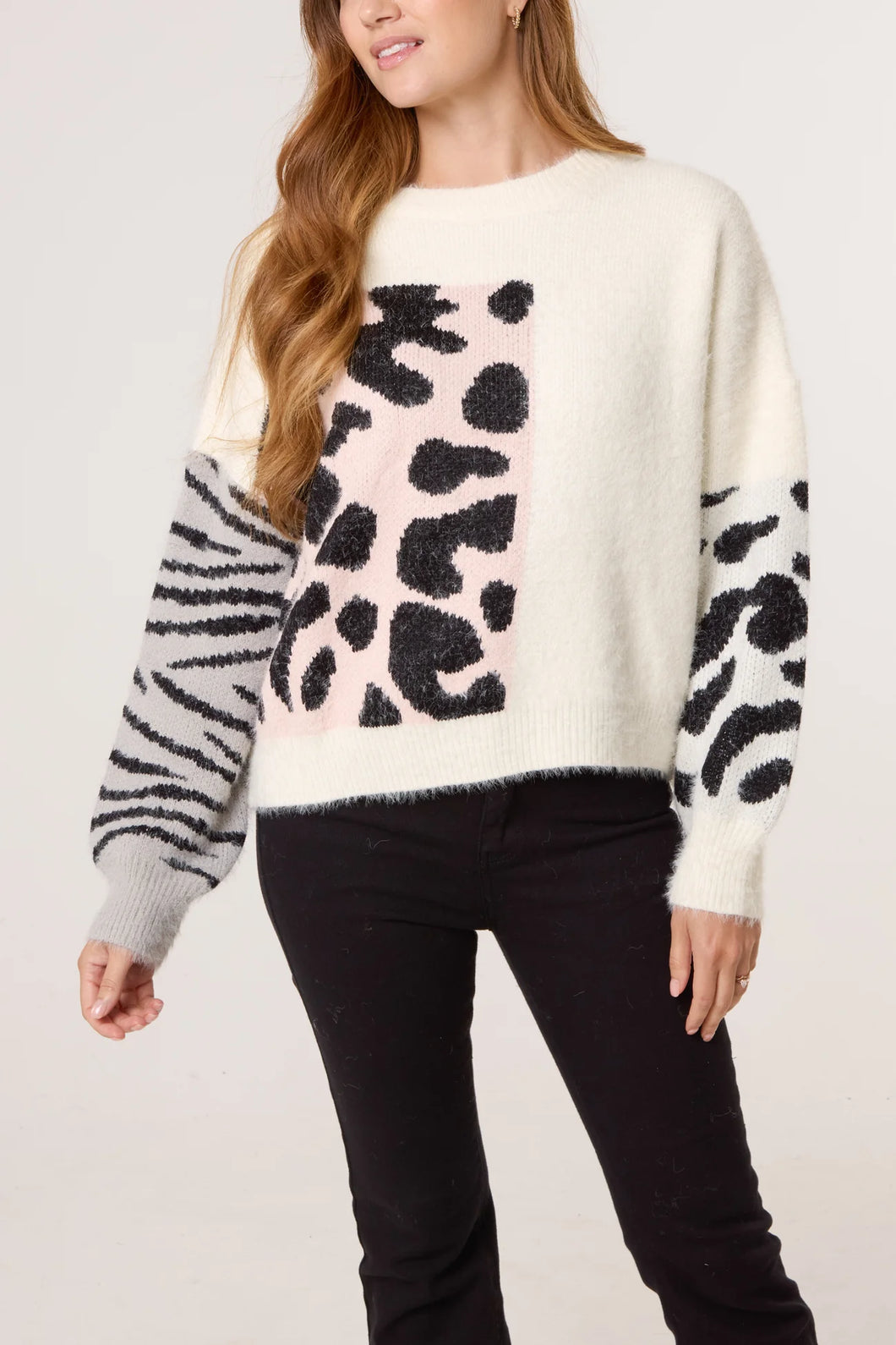 Ivory Multi Animal Design Knit Jumper