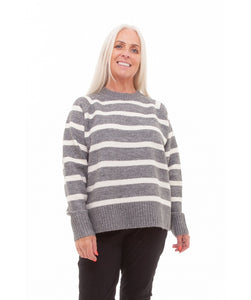 Grey Crew Neck Stripe Jumper