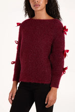 Load image into Gallery viewer, Wine Bow Sleeve Fluffy Knit Jumper
