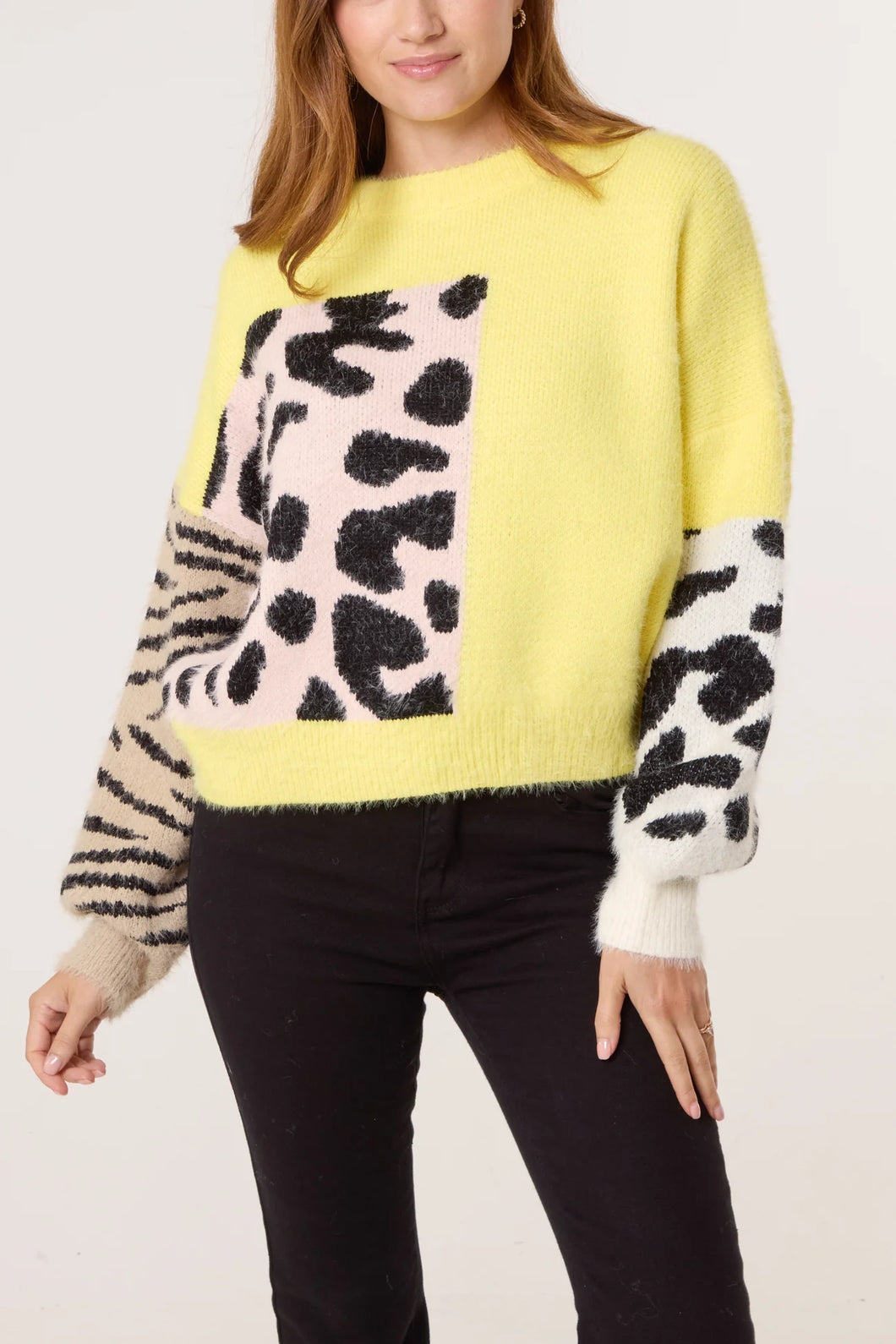 Yellow Multi Animal Design Knit Jumper
