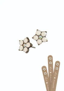 Hot Tomato Gold White Five Petal Studs