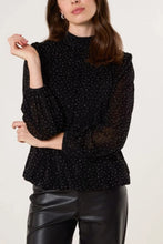 Load image into Gallery viewer, Black Diamante Shoulder Pad Puffball Top
