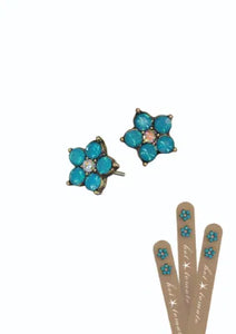 Hot Tomato Five Petal Floral Studs Old Gold/Caribbean