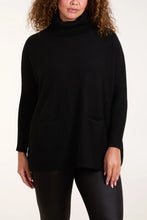 Load image into Gallery viewer, Roll Neck Pockets Ribbed Detail Jumper Black
