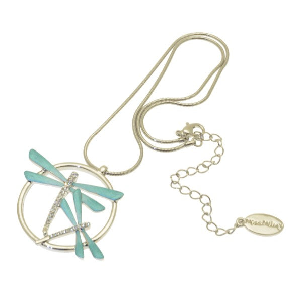 Miss Milly  Aqua Green Dragonfly Necklace