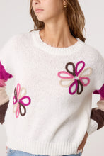 Load image into Gallery viewer, Colourful Floral Embroidery Striped Jumper Pink
