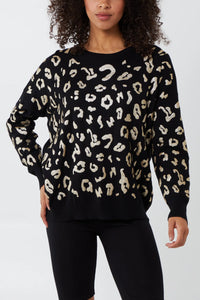 Crewneck Lurex Leopard Print Jumper