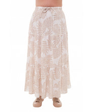 Load image into Gallery viewer, Linen Dotty Leaf Print Tiered Maxi Skirt Stone
