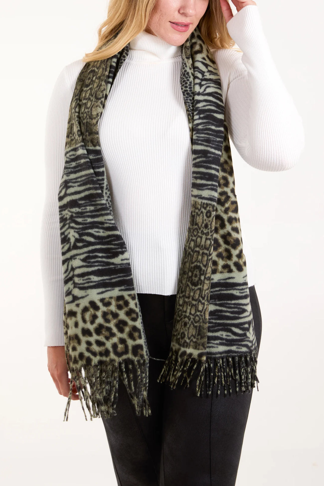 Green Multi Animal Print Scarf