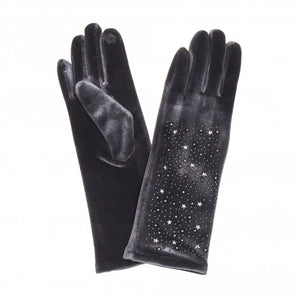 Slate Grey Star Detail Velvet Touch Gloves