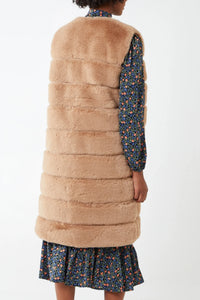 Camel Longline Faux Fur Gilet