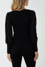 Load image into Gallery viewer, Petite Black Puff Argyle Long Sleeve Top
