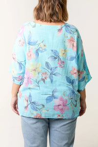 Multicolour Floral Pure Cotton Top Turquoise