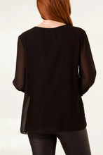 Load image into Gallery viewer, Round Neck Diamante Pleated Blouse
