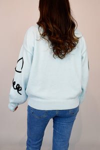 Bow Embroidered Soft Knit Jumper Blue