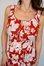Load image into Gallery viewer, Elasticated Button Front Stencil Flower Midi Dress Red
