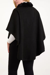 Black Fur Trim Wrap Cape