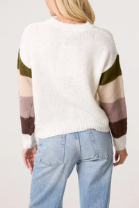 Colourful Floral Embroidery Striped Jumper Khaki