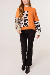 Orange Multi Animal Design Knit Jumper