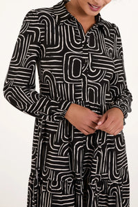 Abstract Geometric Button Front Stretch Dress