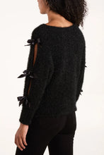 Load image into Gallery viewer, Black Bow Sleeve Fluffy Knit Jumper
