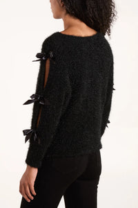 Black Bow Sleeve Fluffy Knit Jumper