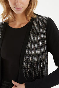 Embellishment Open Front Cardigan Black