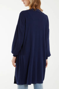 Two Pocket Longline Fine Knit Cardigan Navy