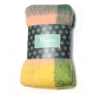 POM Green and pink mix fluffy check scarf