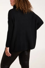 Load image into Gallery viewer, Roll Neck Pockets Ribbed Detail Jumper Black
