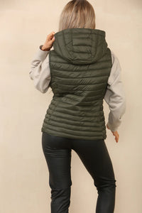 Khaki Puffa Detachable Hooded Waist Coat